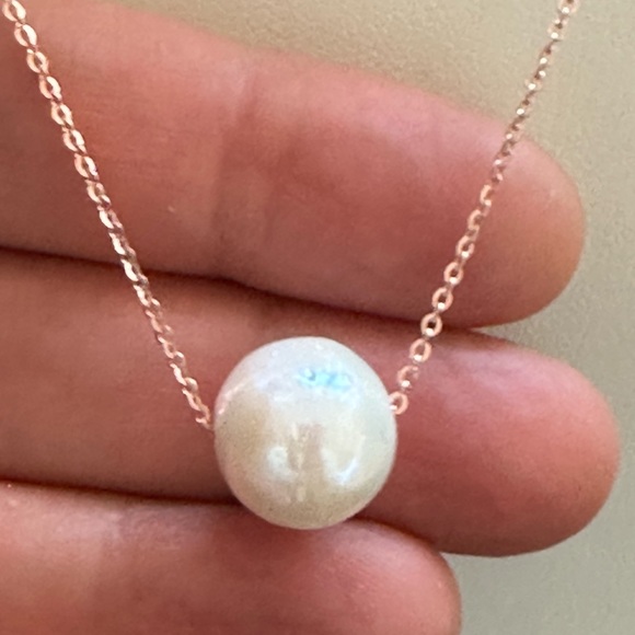 Timeless 12mm White Cultured Pearl Solitaire 🤍🌸 Rose Gold Necklace - Picture 8 of 8